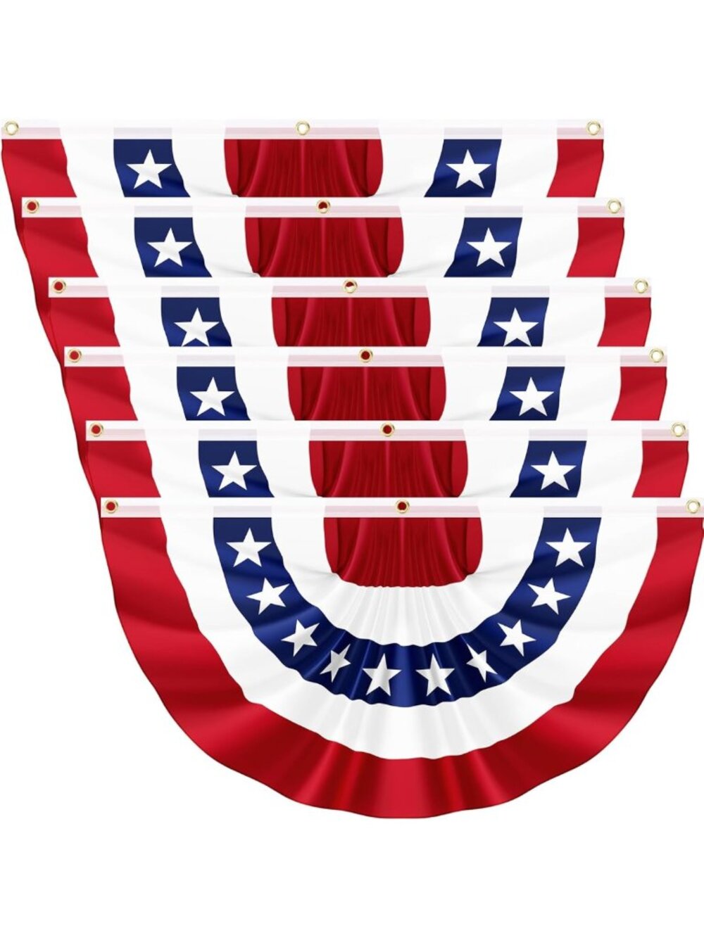 6-Pack Patriotic Pleated Fan Flags, USA Half Fan Bunting for 4th of July Decor